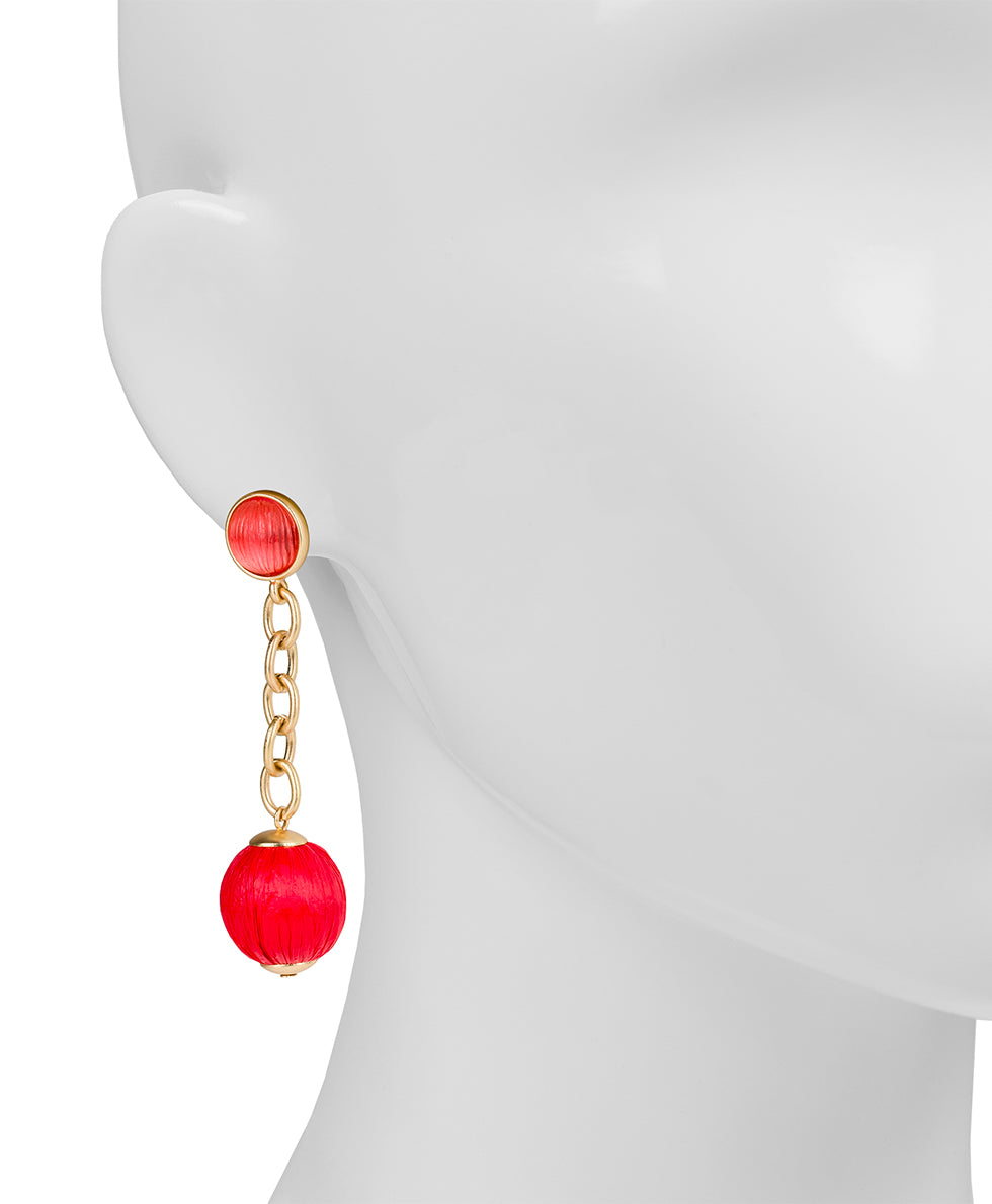 Female - Bead Drop on Chain Earrings - Raffia Beaded - passion / matte gold - by Patricia Nash - View 2 of 2