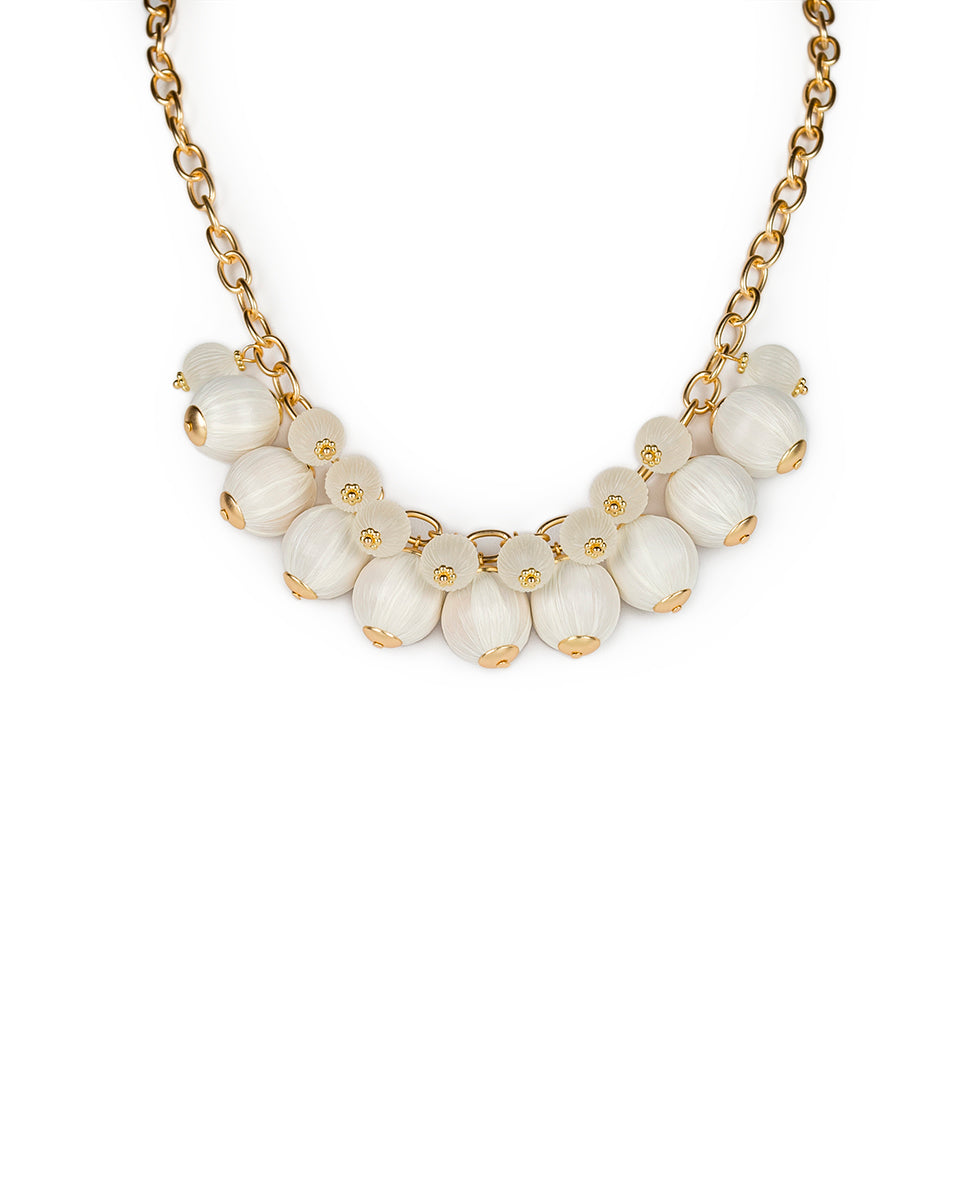 Female - Multi Bead Short Necklace - Raffia Beaded - chalk white / matte gold - by Patricia Nash - View 1 of 4