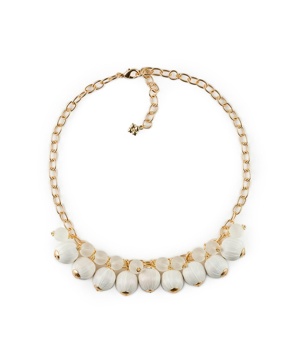 Female - Multi Bead Short Necklace - Raffia Beaded - chalk white / matte gold - by Patricia Nash - View 2 of 4