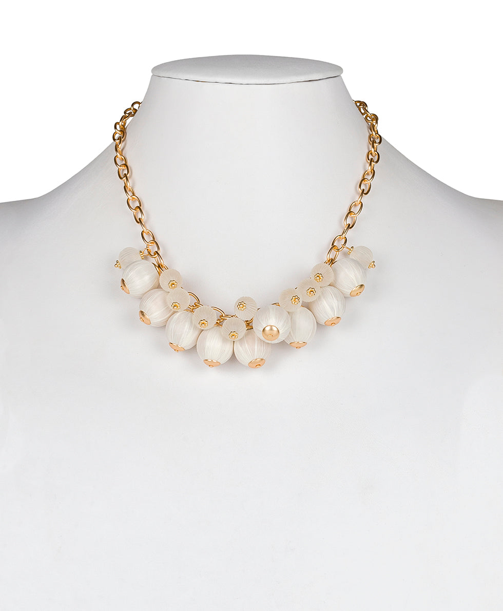 Female - Multi Bead Short Necklace - Raffia Beaded - chalk white / matte gold - by Patricia Nash - View 3 of 4