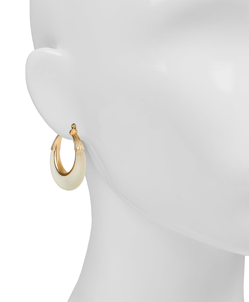 Female - Hoop Earrings - Resin - chalk white / matte gold - by Patricia Nash - View 2 of 2