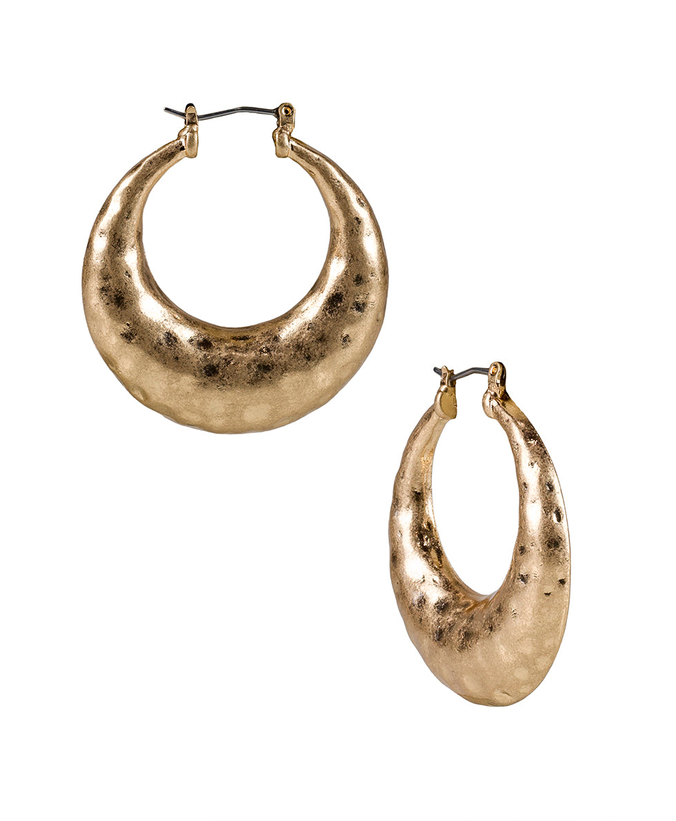 Female - Hammered Hoop Earrings - Hammered - worn gold - by Patricia Nash - View 1 of 6