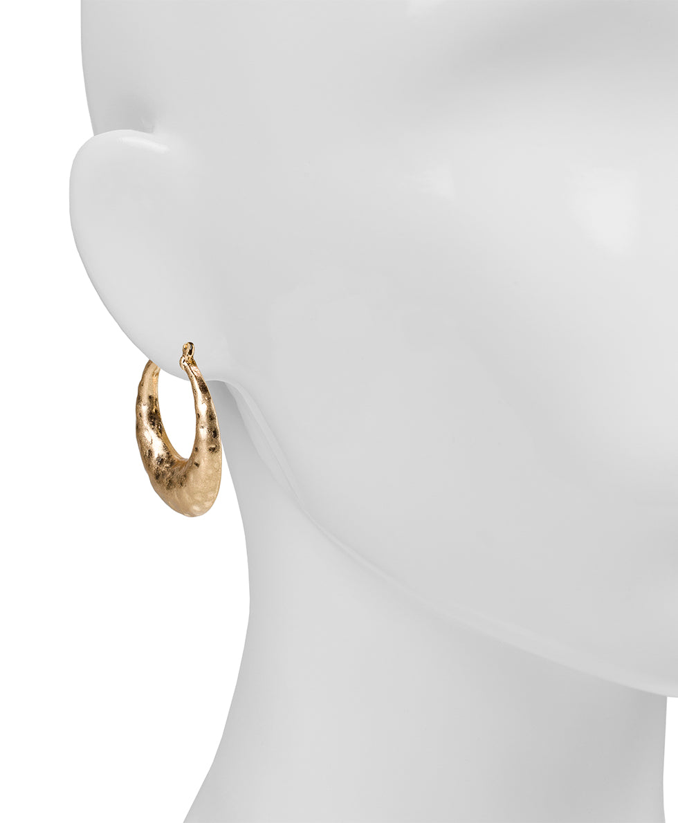 Female - Hammered Hoop Earrings - Hammered - worn gold - by Patricia Nash - View 2 of 6