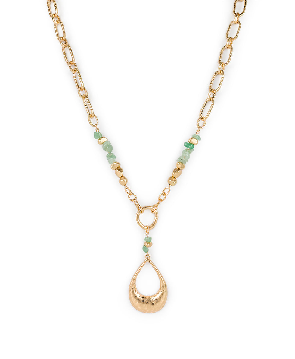 Female - Large Tear Drop Pendant Necklace - Hammered - worn gold - by Patricia Nash - View 1 of 8