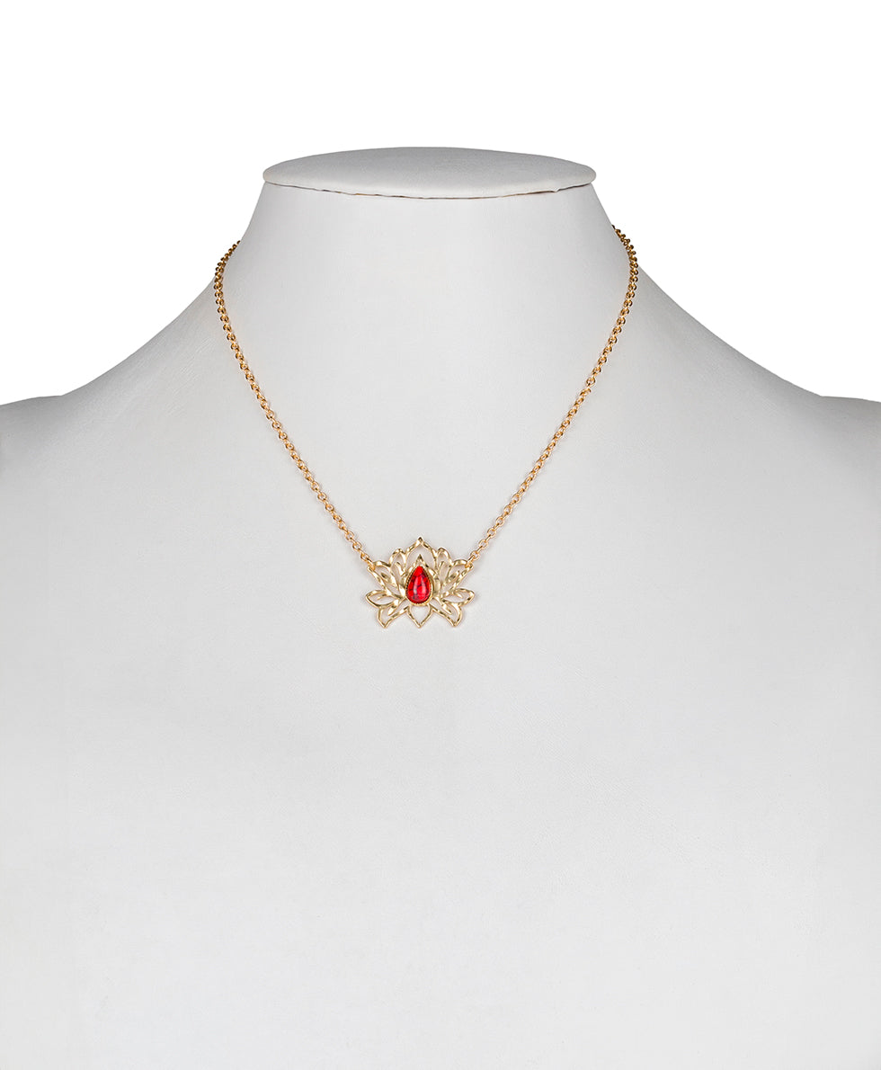 Female - Open Lotus Short Necklace - Lotus Flower - pink magnesite / matte gold - by Patricia Nash - View 3 of 3