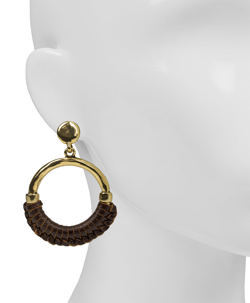 Margaux Doorknocker Earrings - Wrapped Leather - black - by Patricia Nash - View 6 of 16