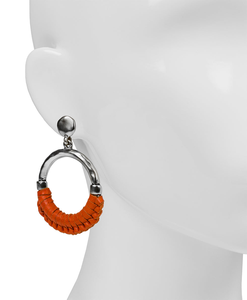 Margaux Doorknocker Earrings - Wrapped Leather - black - by Patricia Nash - View 15 of 16