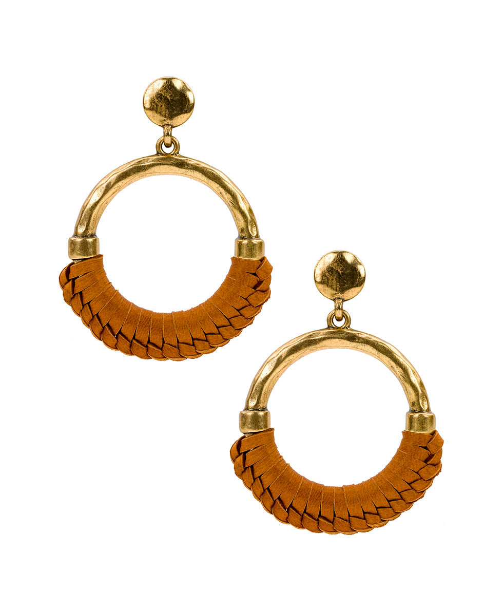 Margaux Doorknocker Earrings - Wrapped Leather - black - by Patricia Nash - View 2 of 16