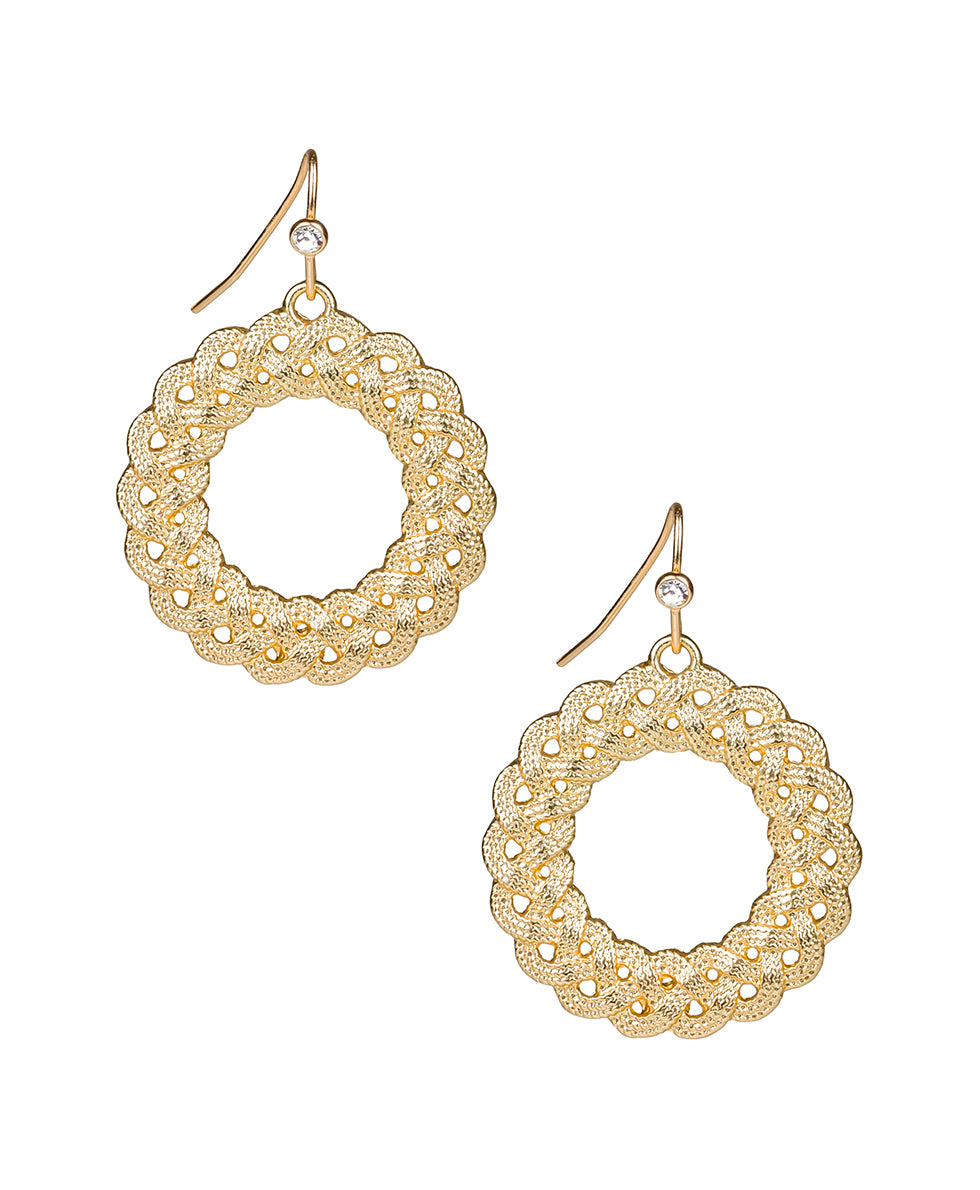 Female - Rope Ring Dangle Earrings - Aegean Sea - matte gold - by Patricia Nash - View 1 of 2