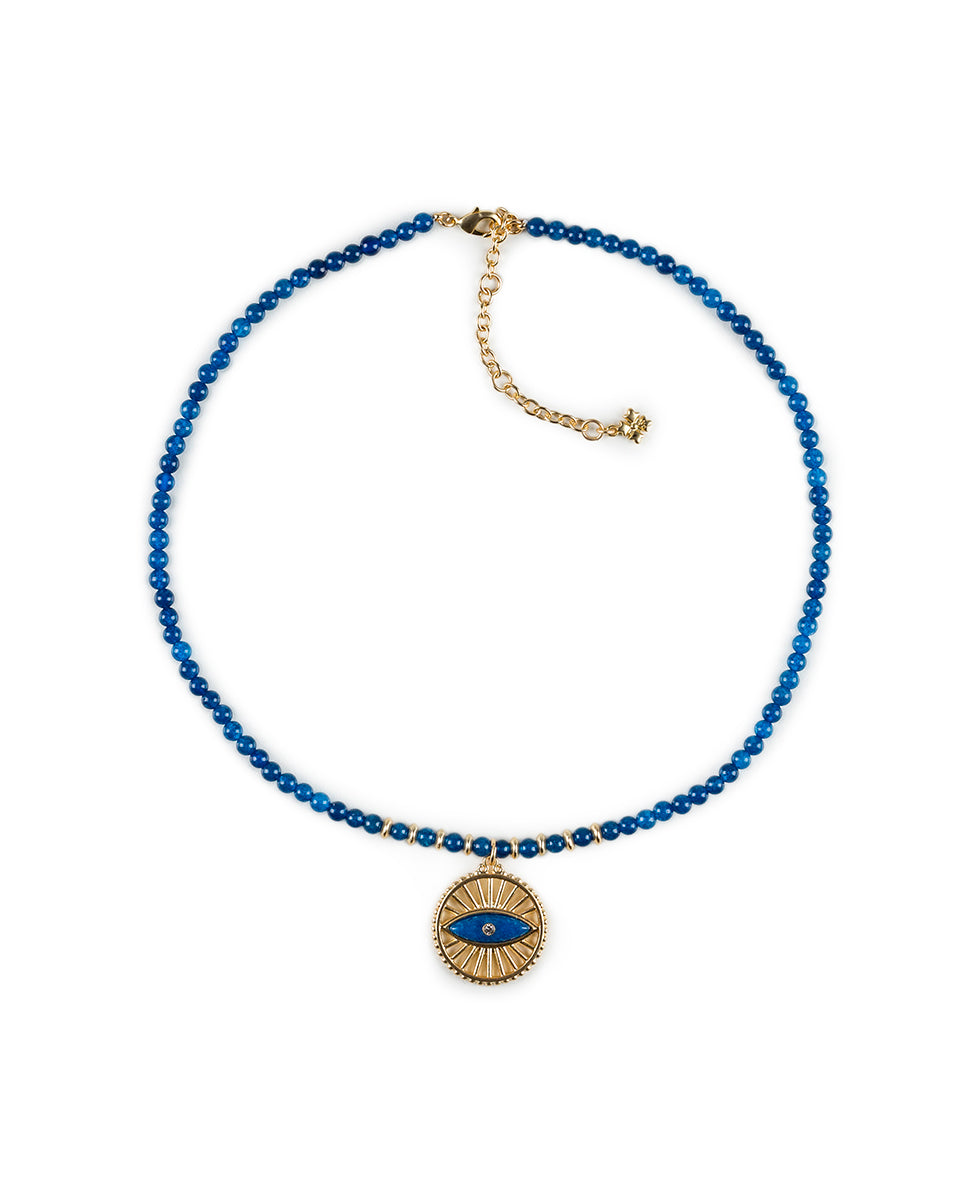 Female - Evil Eye on Beads Pendant Necklace - Good Luck Charm - matte gold - by Patricia Nash - View 2 of 3