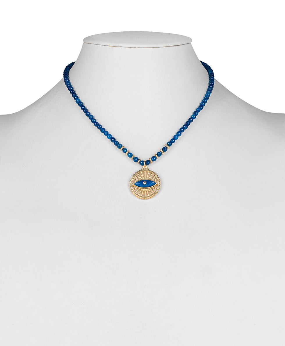Female - Evil Eye on Beads Pendant Necklace - Good Luck Charm - matte gold - by Patricia Nash - View 3 of 3