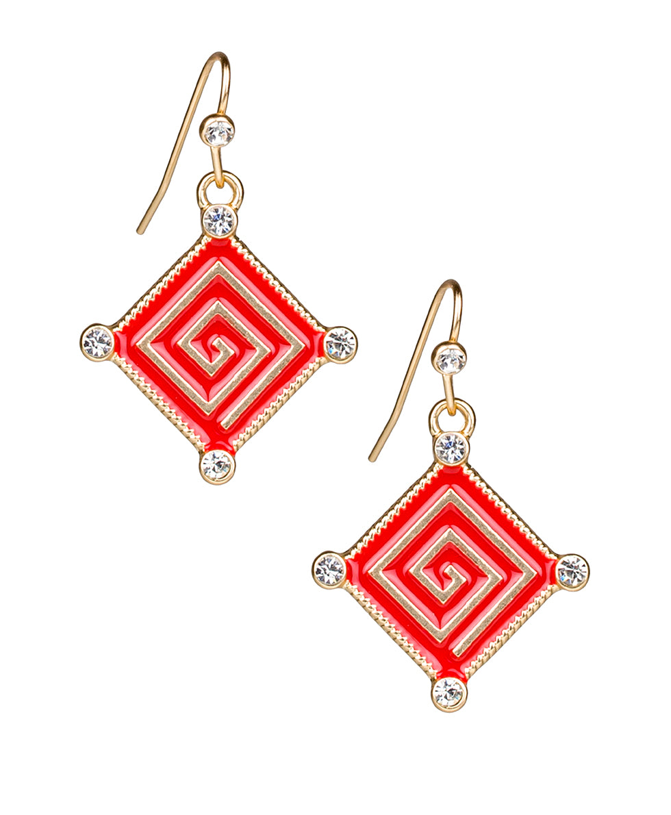 Female - Greek Key Dangle Earrings - Good Luck Charm - matte gold - by Patricia Nash - View 1 of 2