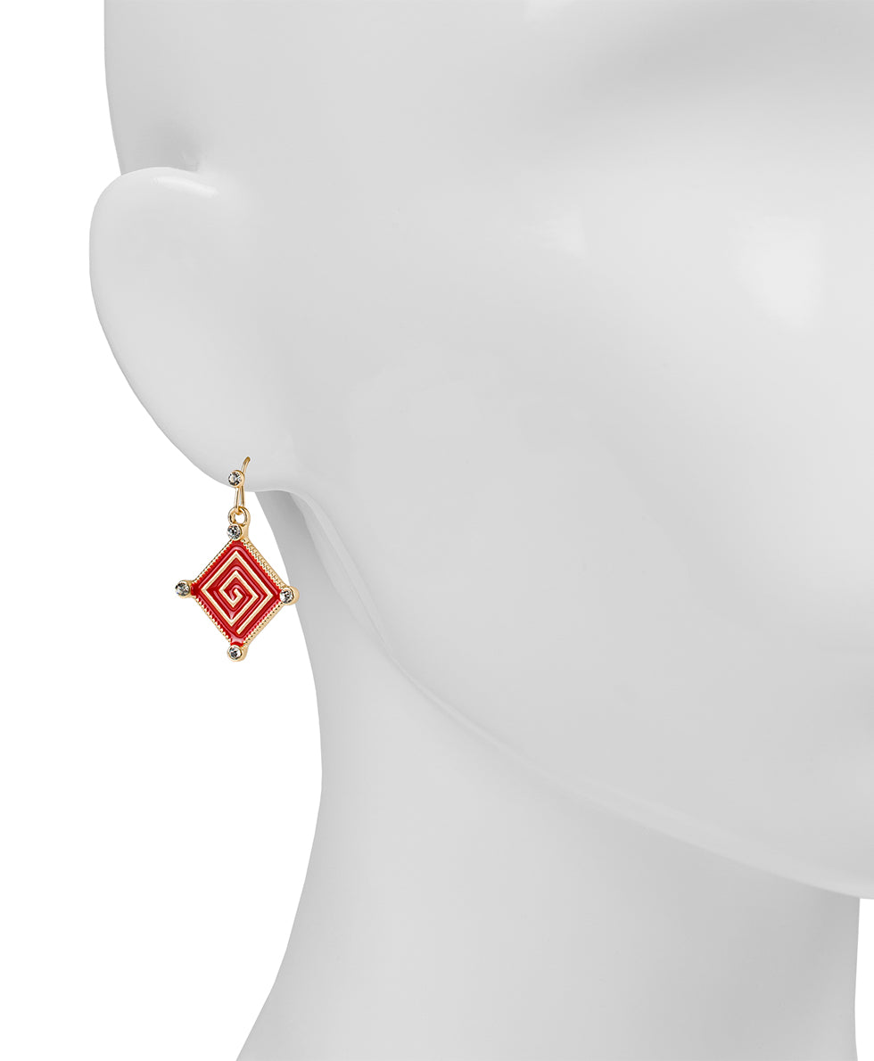 Female - Greek Key Dangle Earrings - Good Luck Charm - matte gold - by Patricia Nash - View 2 of 2