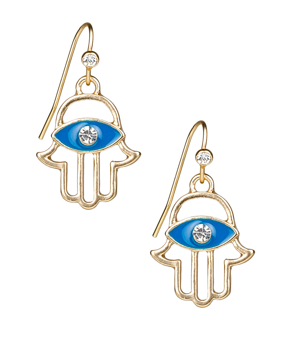 Female - Hamsa Dangle Earrings - Good Luck Charm - matte gold - by Patricia Nash - View 1 of 2