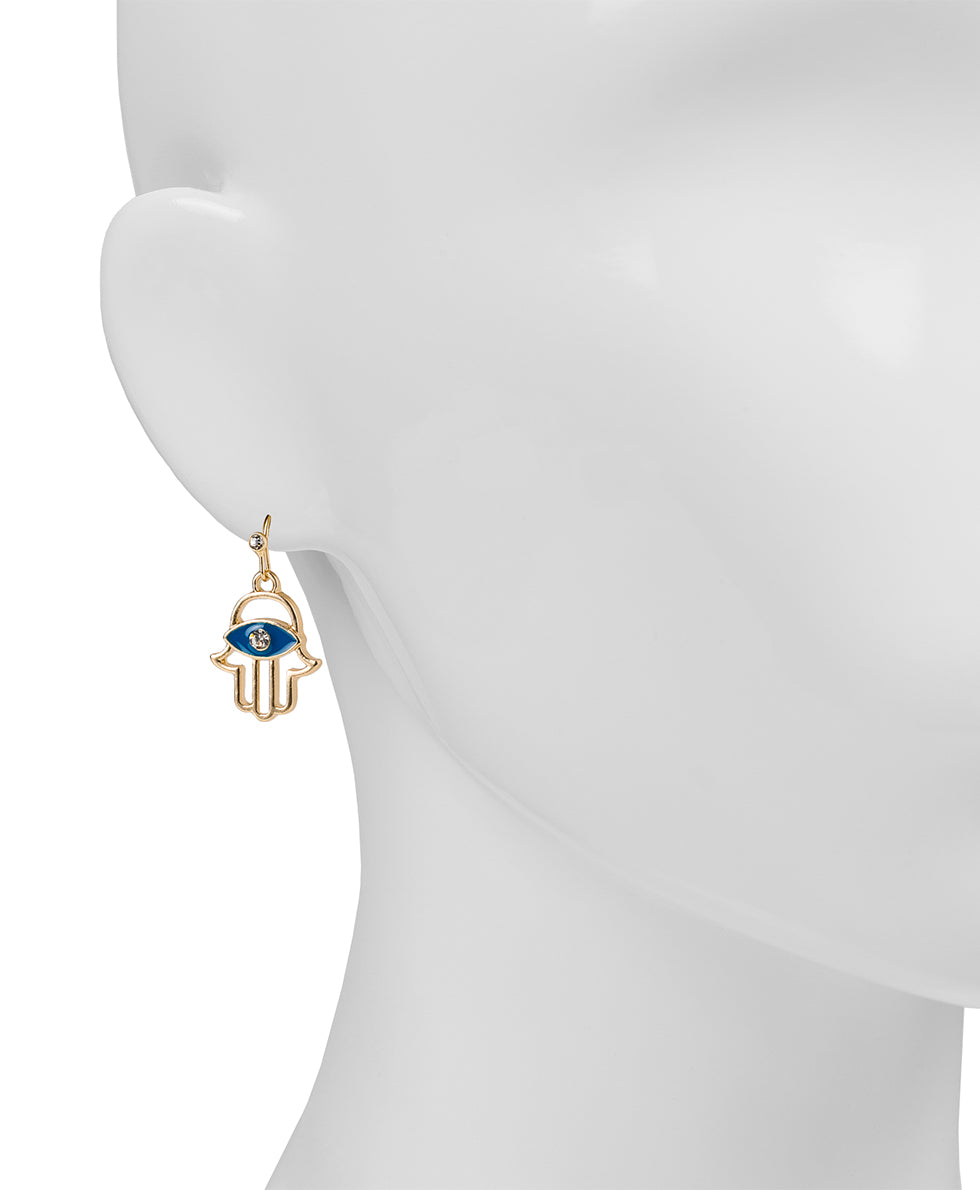 Female - Hamsa Dangle Earrings - Good Luck Charm - matte gold - by Patricia Nash - View 2 of 2
