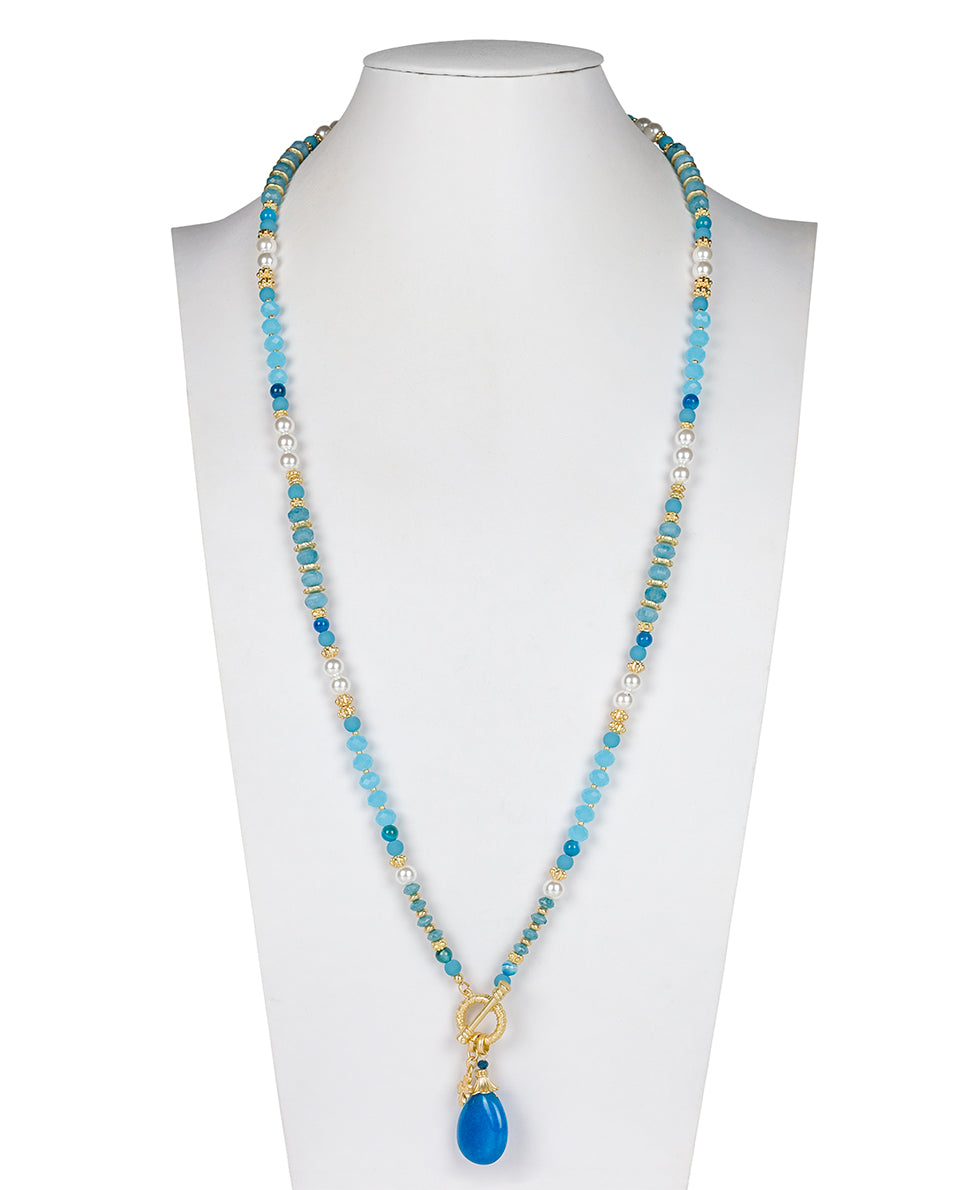 Female - Convertible Bead Necklace - Eclectic Bead — Blue and White - blue / white - by Patricia Nash - View 4 of 5