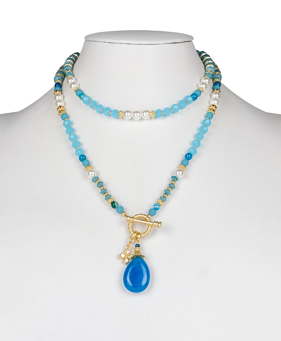 Female - Convertible Bead Necklace - Eclectic Bead — Blue and White - blue / white - by Patricia Nash - View 5 of 5