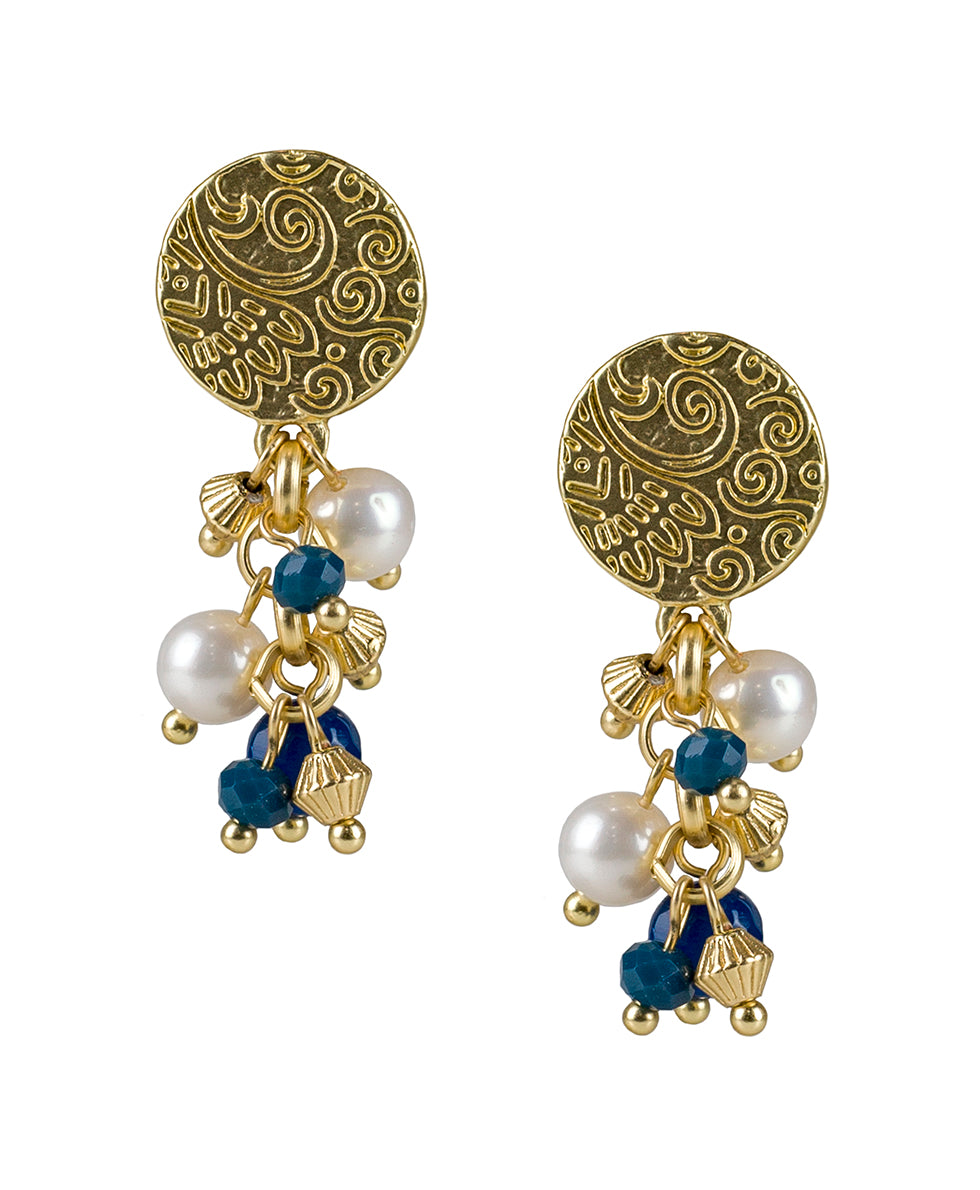 Female - Textured Post with Multi Bead Drop Earrings - Eclectic Bead - blue / white - by Patricia Nash - View 1 of 3
