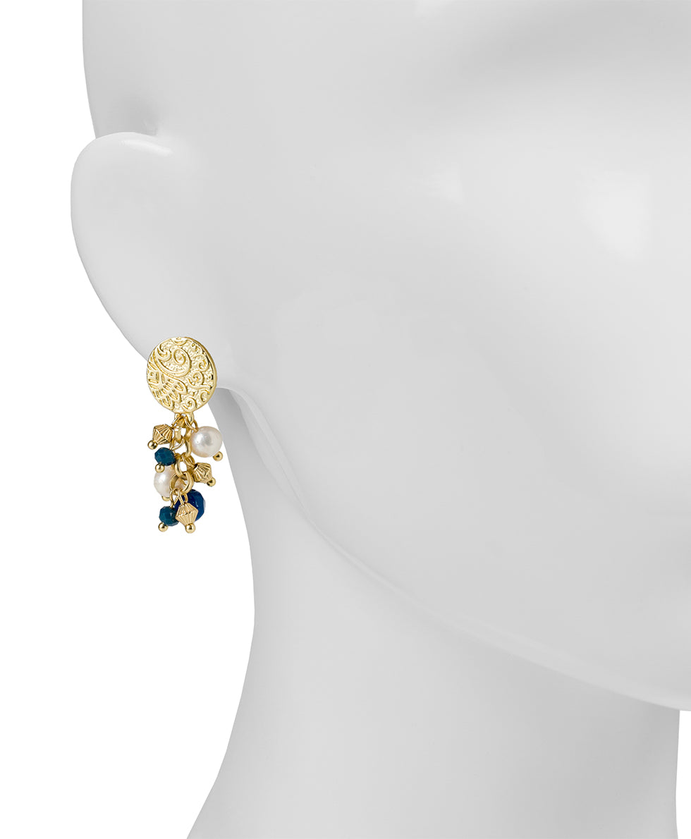 Female - Textured Post with Multi Bead Drop Earrings - Eclectic Bead - blue / white - by Patricia Nash - View 2 of 3