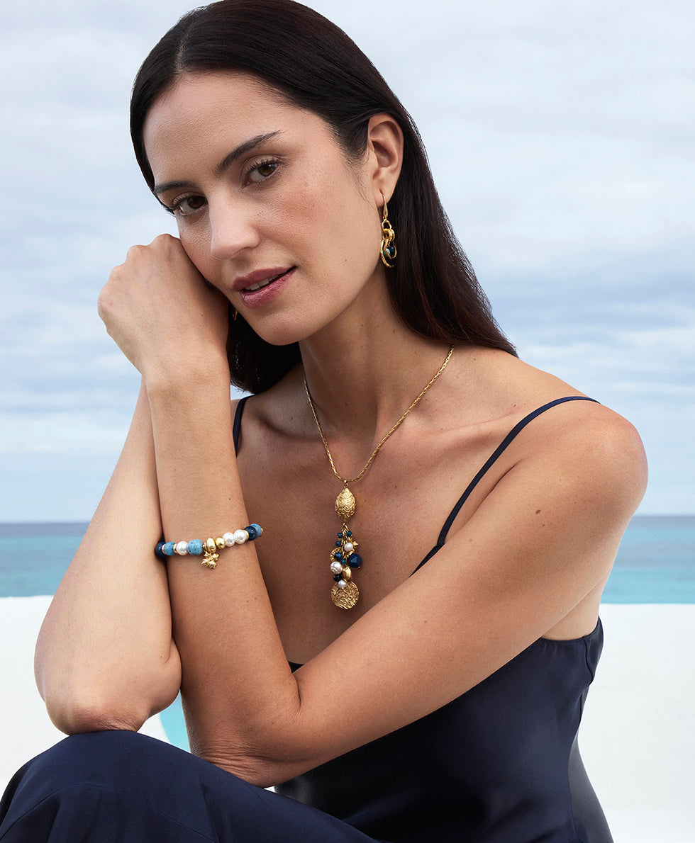 Female - Multi Ring Drop with Beads Earrings - Eclectic Bead - blue - by Patricia Nash - View 3 of 3