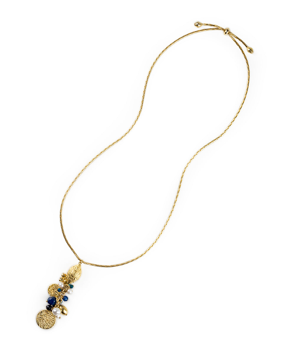 Female - Adjustable Necklace - Eclectic Bead - blue / white - by Patricia Nash - View 2 of 4