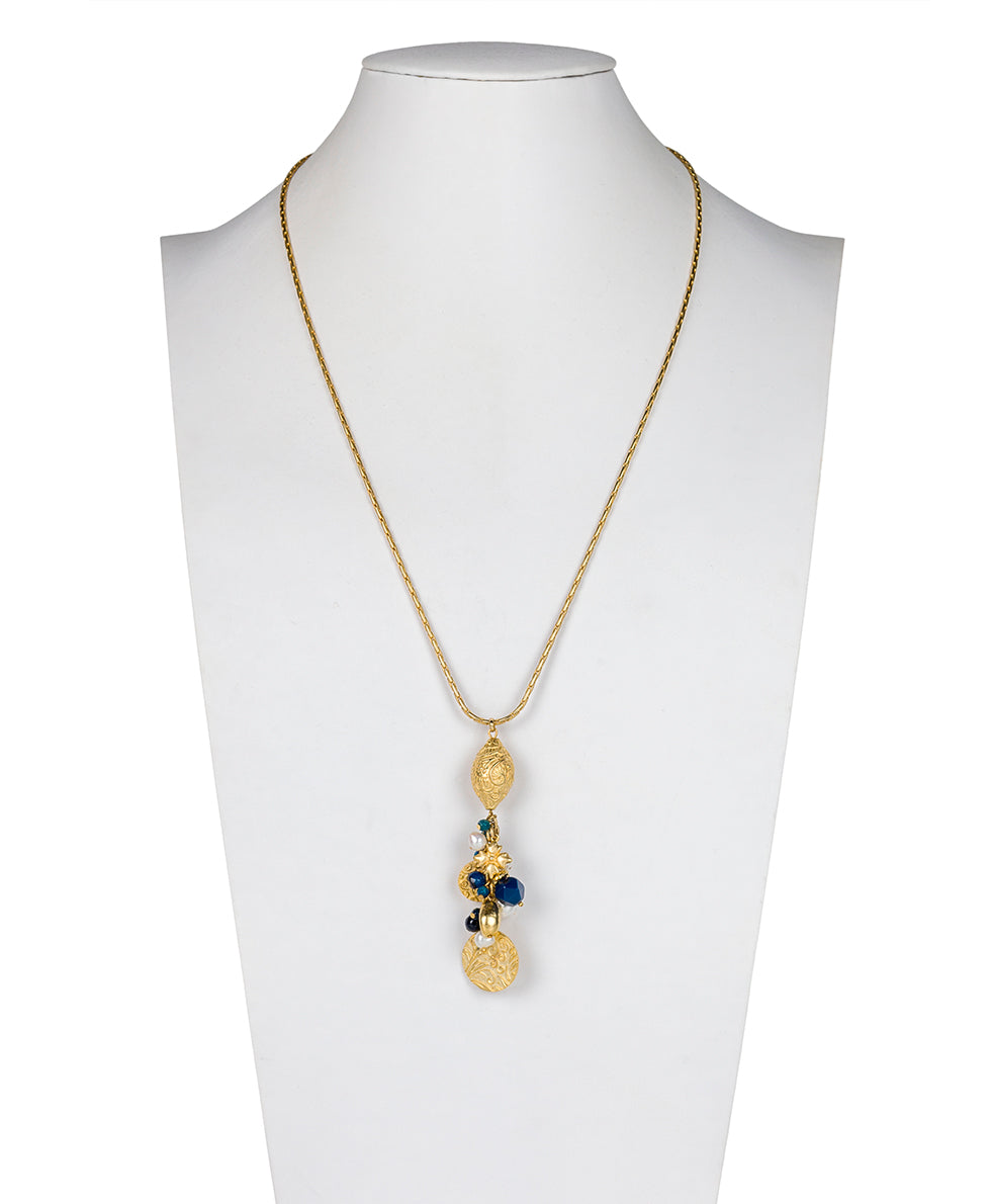 Female - Adjustable Necklace - Eclectic Bead - blue / white - by Patricia Nash - View 3 of 4