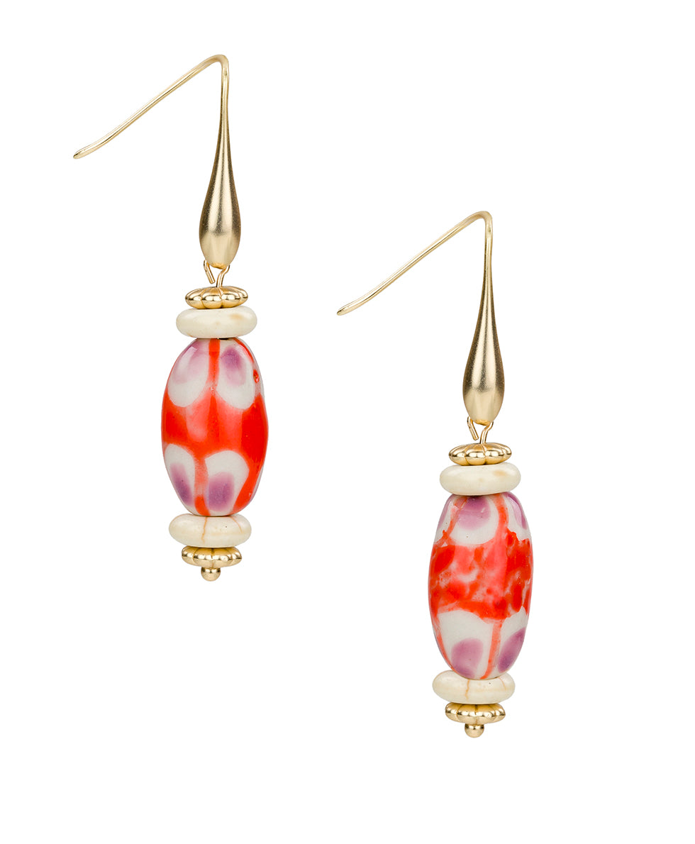 Female - Orange Bead Drop Earrings - Ceramic Bead - matte gold - by Patricia Nash - View 1 of 2
