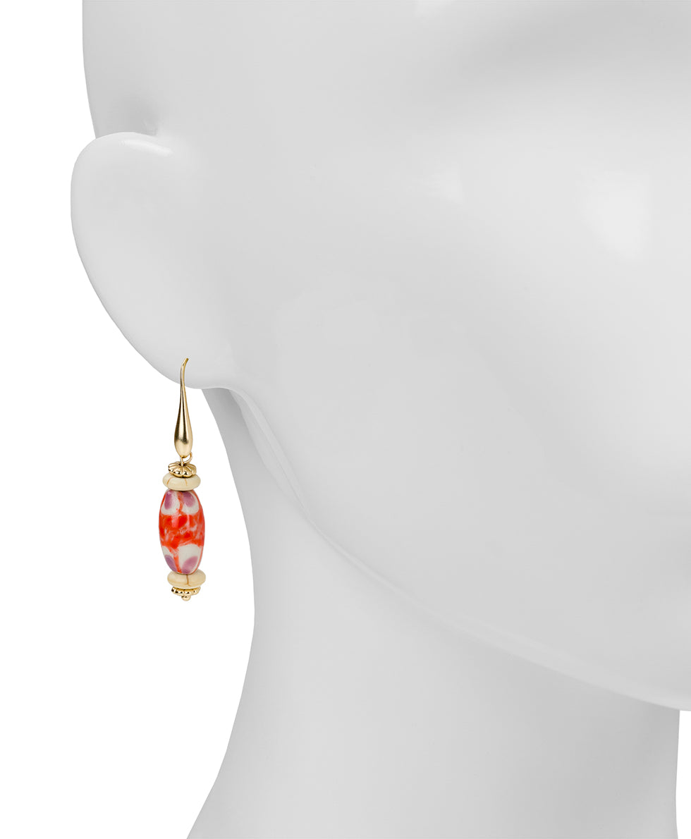 Female - Orange Bead Drop Earrings - Ceramic Bead - matte gold - by Patricia Nash - View 2 of 2