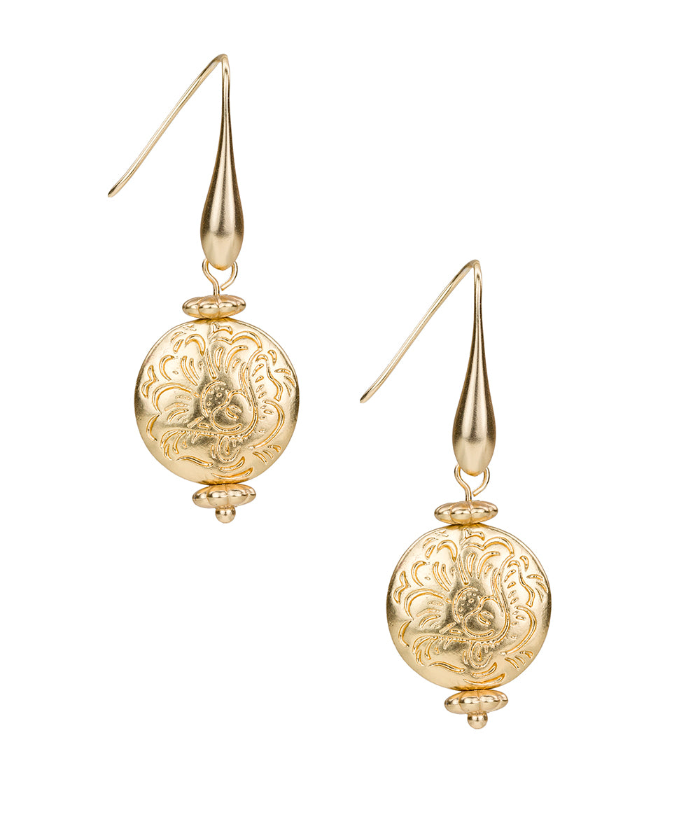 Female - Etched Bead Drop Earrings - Ceramic Bead - matte gold - by Patricia Nash - View 1 of 2