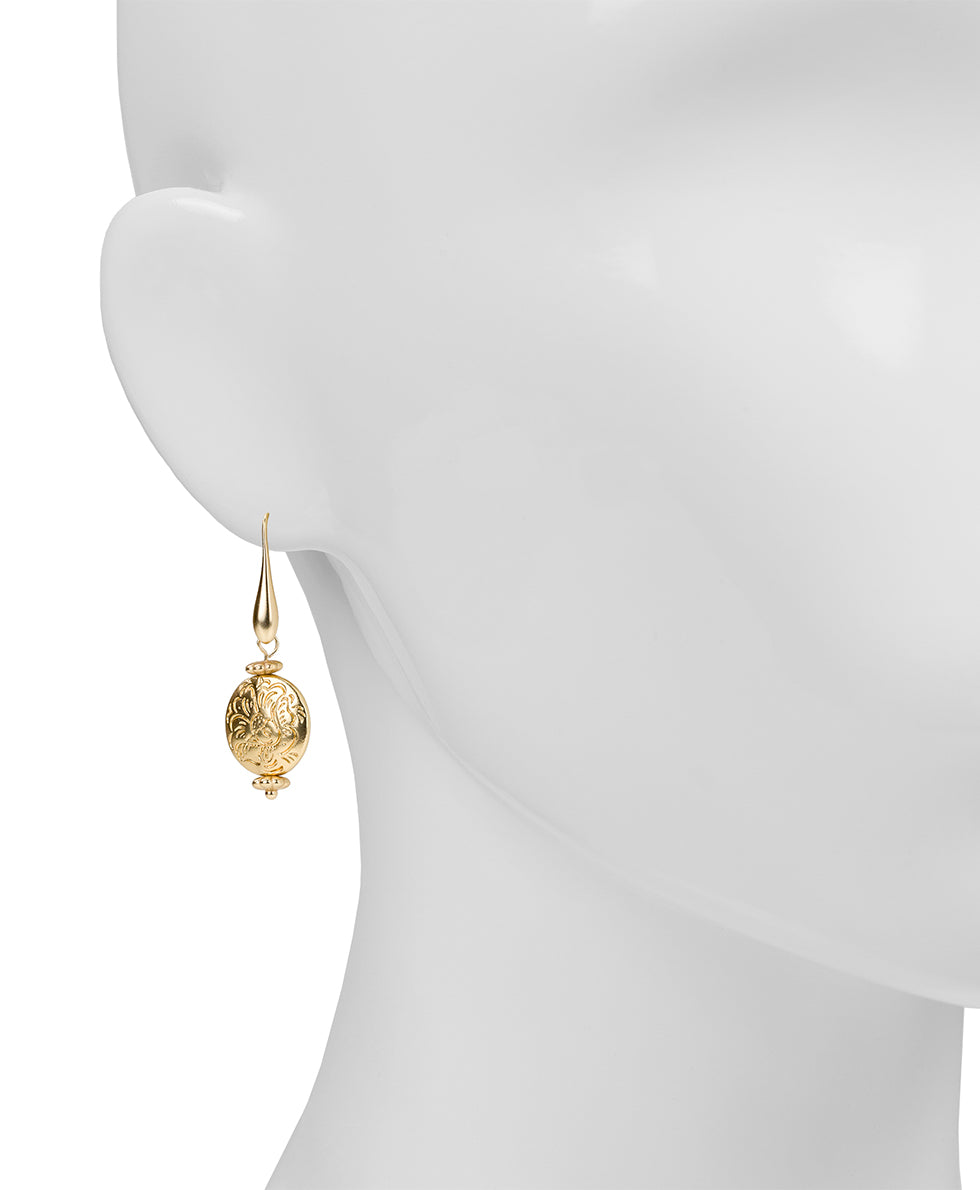 Female - Etched Bead Drop Earrings - Ceramic Bead - matte gold - by Patricia Nash - View 2 of 2