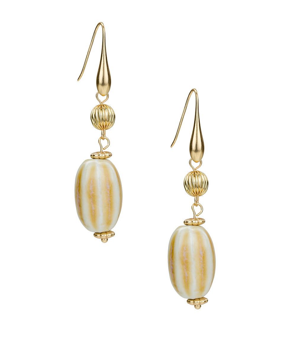 Female - White Textured Bead Drop Earrings - Ceramic Bead - matte gold - by Patricia Nash - View 1 of 2