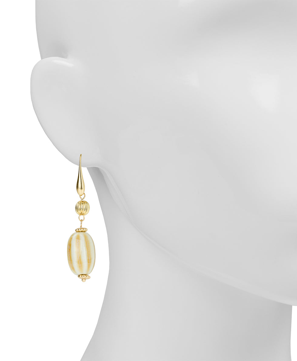 Female - White Textured Bead Drop Earrings - Ceramic Bead - matte gold - by Patricia Nash - View 2 of 2
