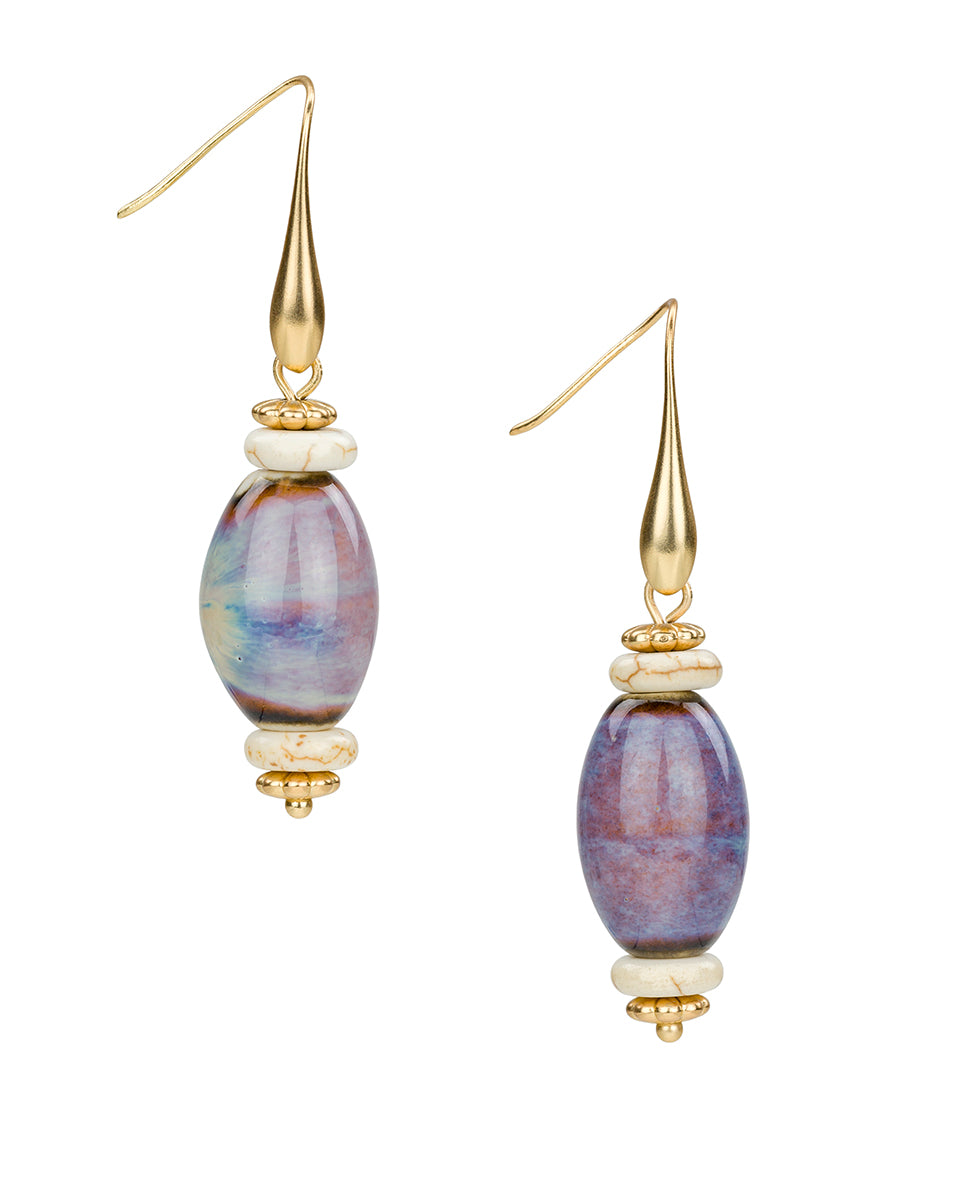 Female - Teal Bead Drop Earrings - Ceramic Bead - matte gold - by Patricia Nash - View 1 of 3