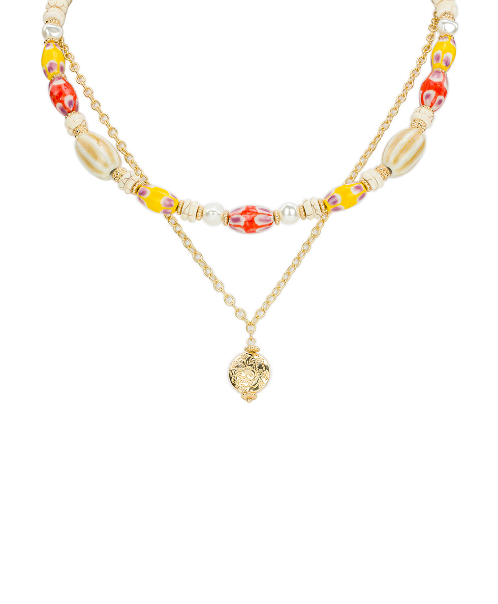 Female - Two Strand Modular Necklace - Ceramic Bead - matte gold - by Patricia Nash - View 1 of 5