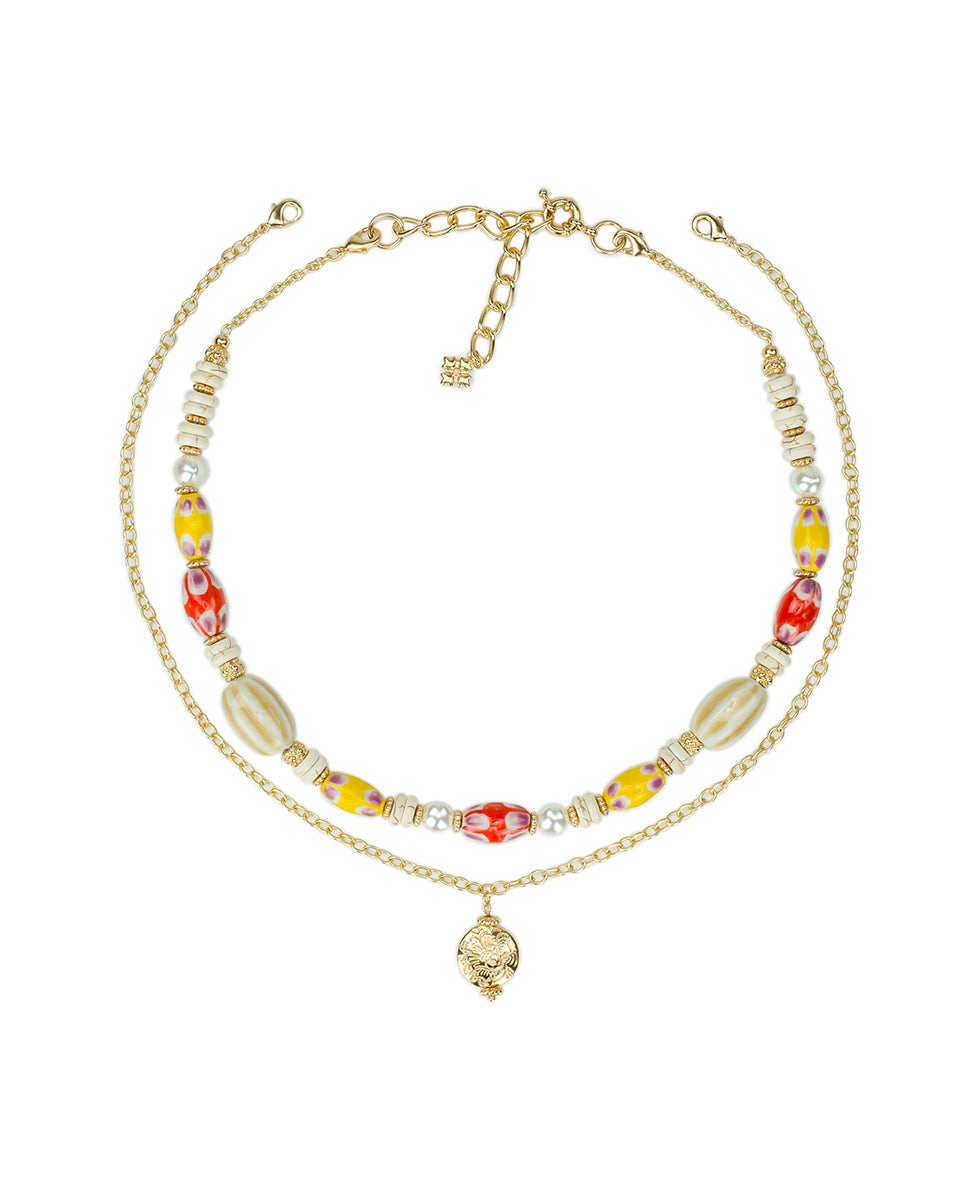 Female - Two Strand Modular Necklace - Ceramic Bead - matte gold - by Patricia Nash - View 2 of 5