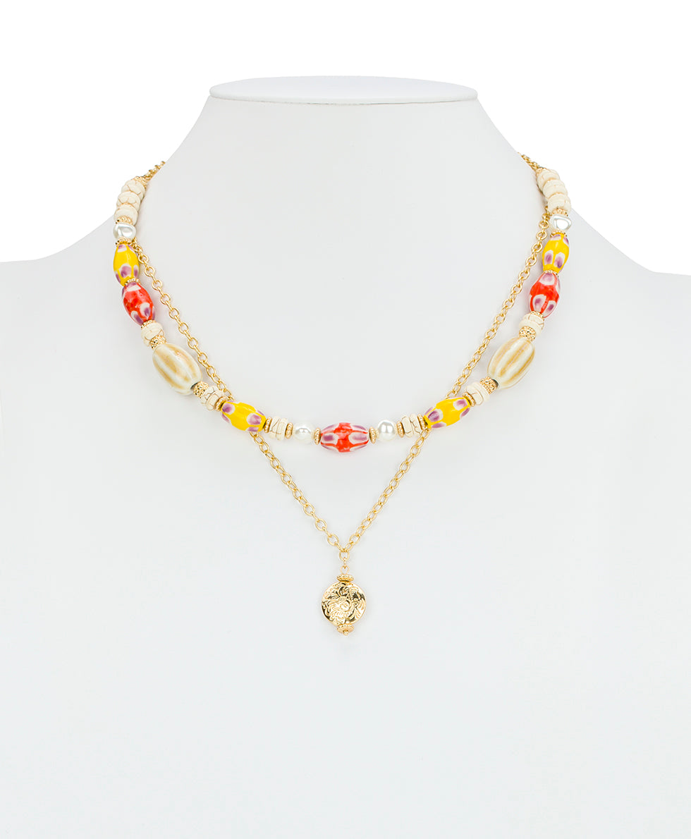 Female - Two Strand Modular Necklace - Ceramic Bead - matte gold - by Patricia Nash - View 3 of 5
