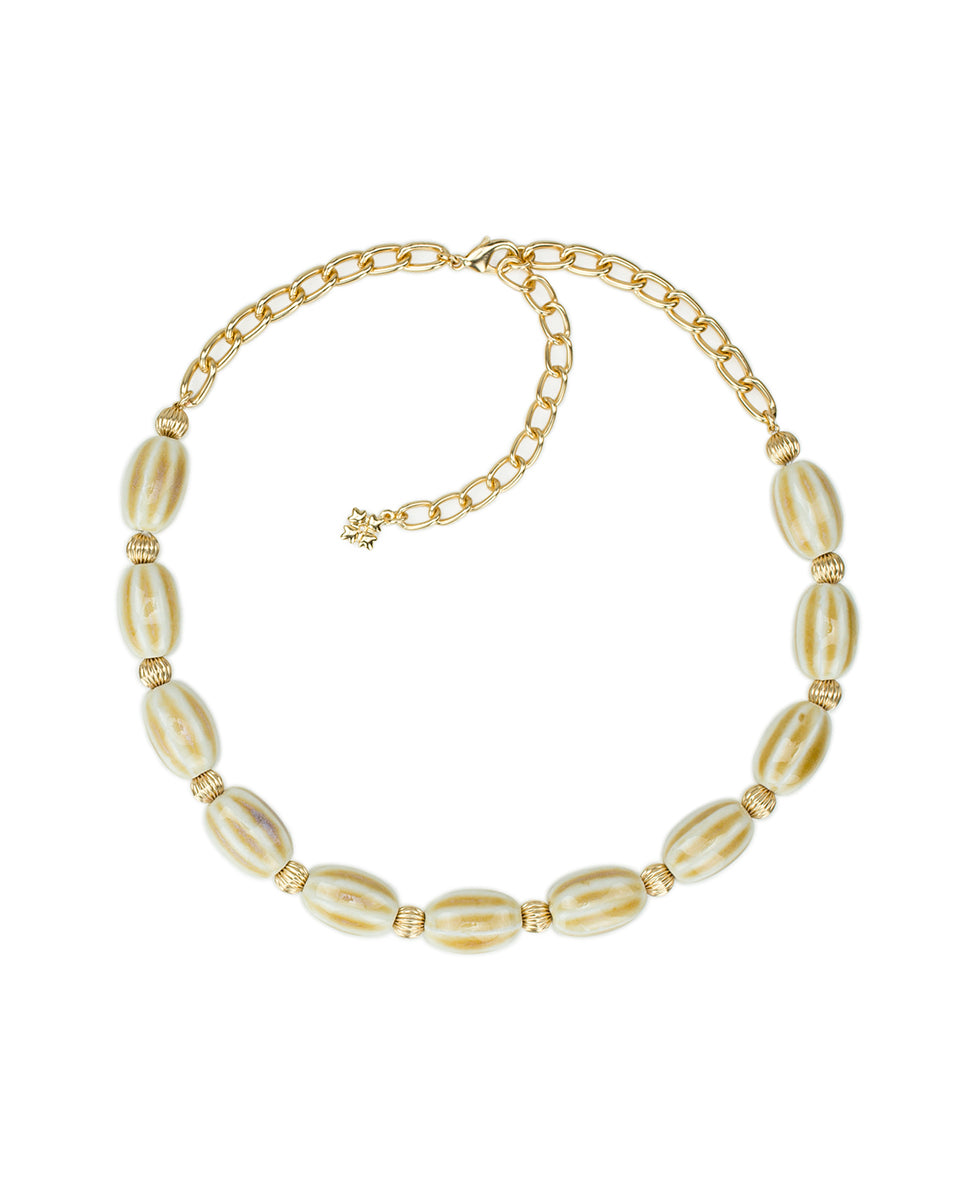 Female - White Textured Bead Short Necklace - Ceramic Bead - matte gold - by Patricia Nash - View 1 of 2