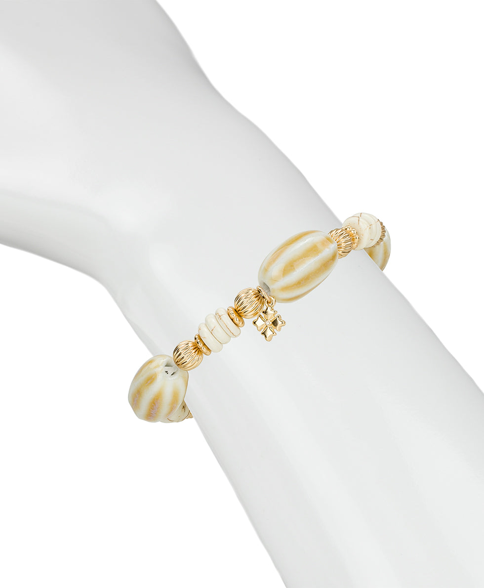 Female - White Textured Bead Stretch Bracelet - Ceramic Bead - default title - by Patricia Nash - View 3 of 3