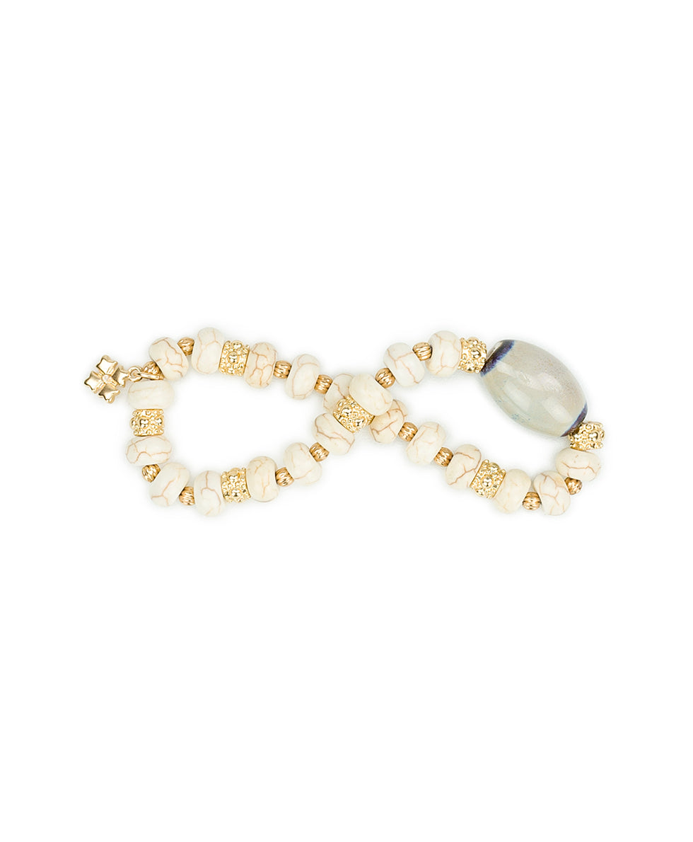 Female - Teal Bead Stretch Bracelet - Ceramic Bead - matte gold - by Patricia Nash - View 2 of 3