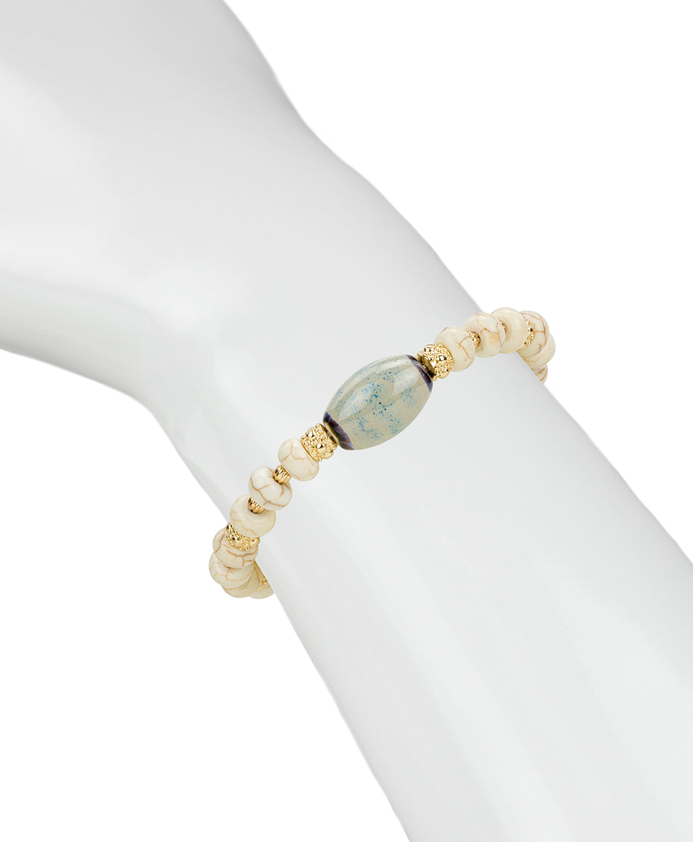Female - Teal Bead Stretch Bracelet - Ceramic Bead - matte gold - by Patricia Nash - View 3 of 3