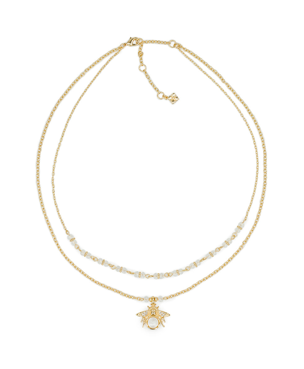 Female - Double Strand Short Necklace - Summer Bees - matte gold - by Patricia Nash - View 2 of 3