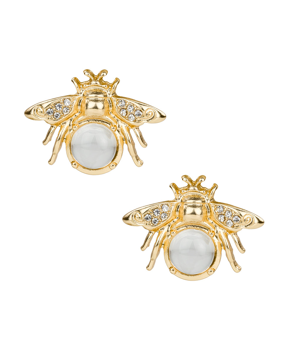 Female - Bee Post Earrings - Summer Bees - matte gold - by Patricia Nash - View 3 of 6