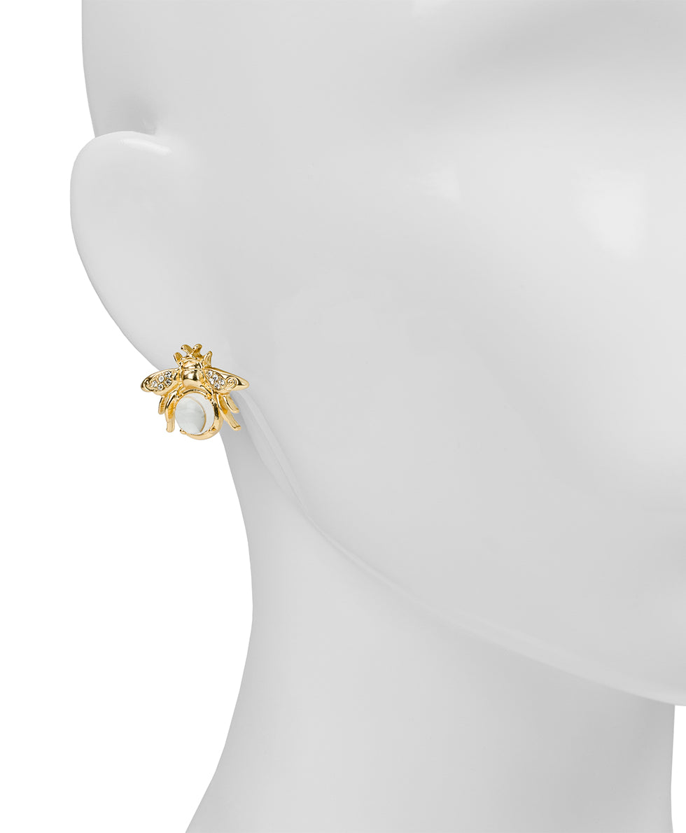 Female - Bee Post Earrings - Summer Bees - matte gold - by Patricia Nash - View 4 of 6