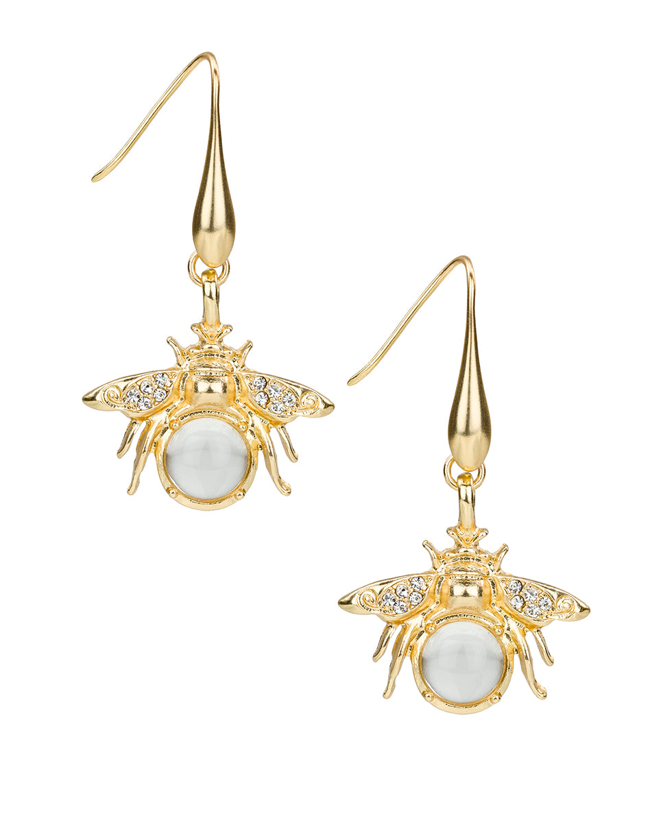 Female - Bee Drop Earrings - Summer Bees - matte gold - by Patricia Nash - View 3 of 6