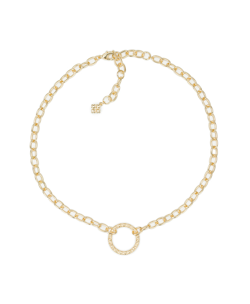 Female - Large Ring Necklace - Woven Metal - antique gold - by Patricia Nash - View 3 of 6