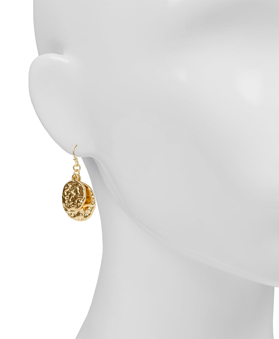 Female - Double Drop Earrings - Hammered Link - matte gold - by Patricia Nash - View 4 of 6