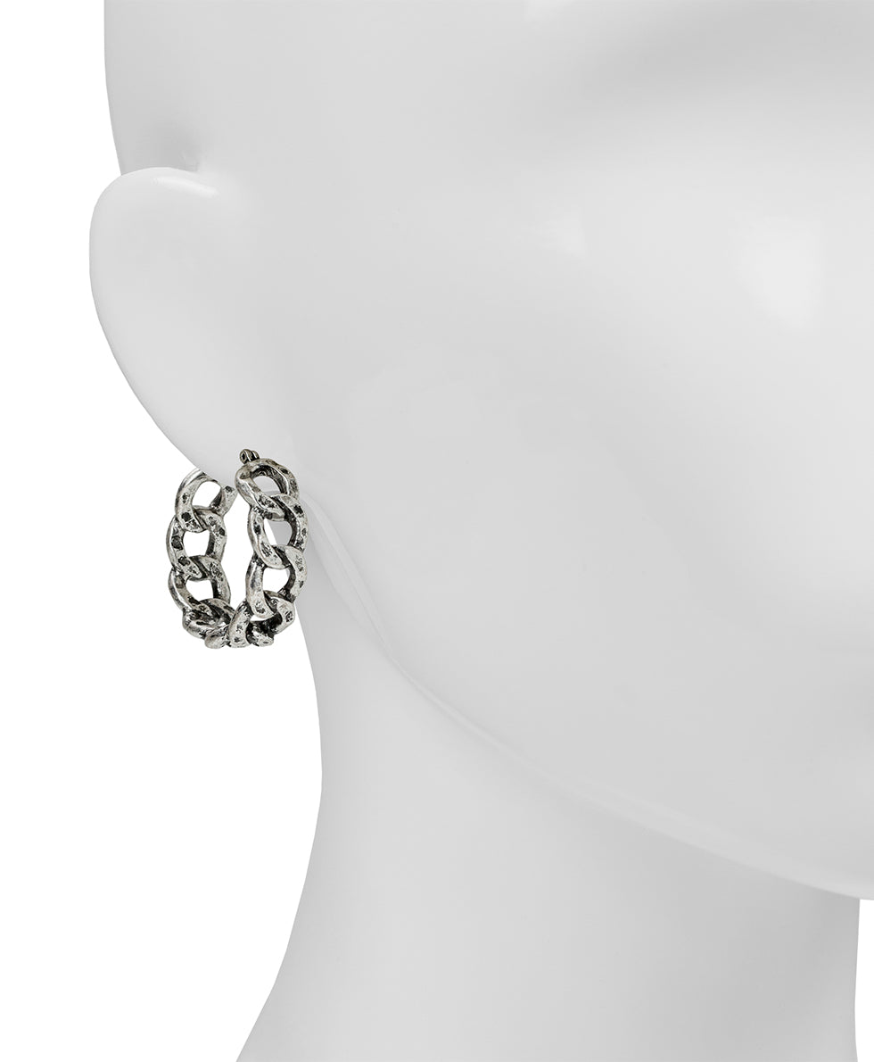 Female - Hoop Earrings - Hammered Link - matte gold - by Patricia Nash - View 2 of 6