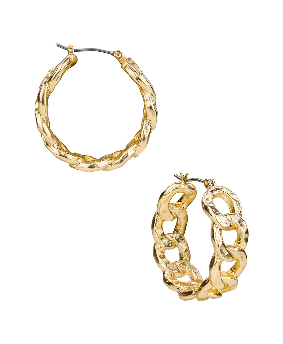Female - Hoop Earrings - Hammered Link - matte gold - by Patricia Nash - View 3 of 6