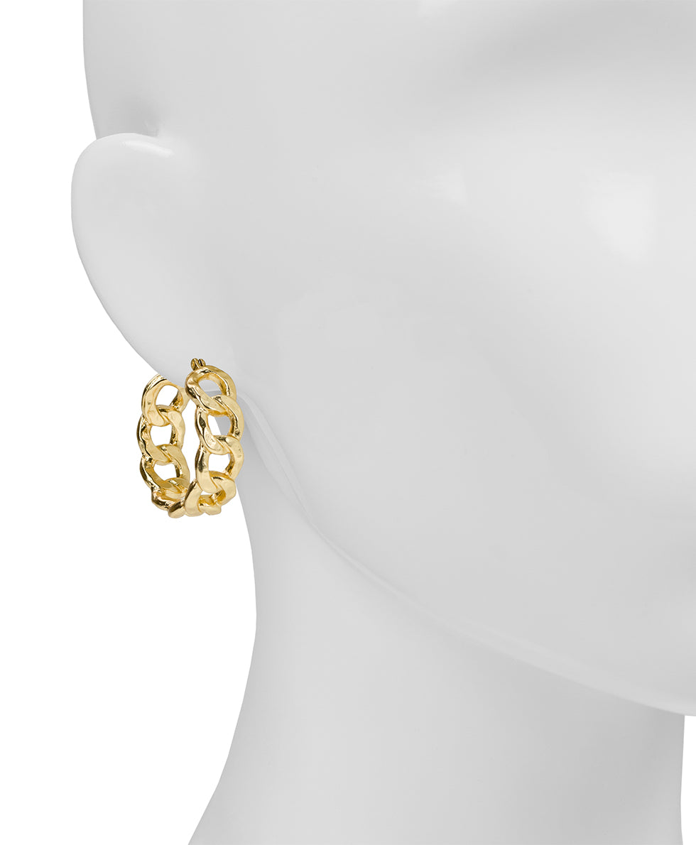 Female - Hoop Earrings - Hammered Link - matte gold - by Patricia Nash - View 4 of 6