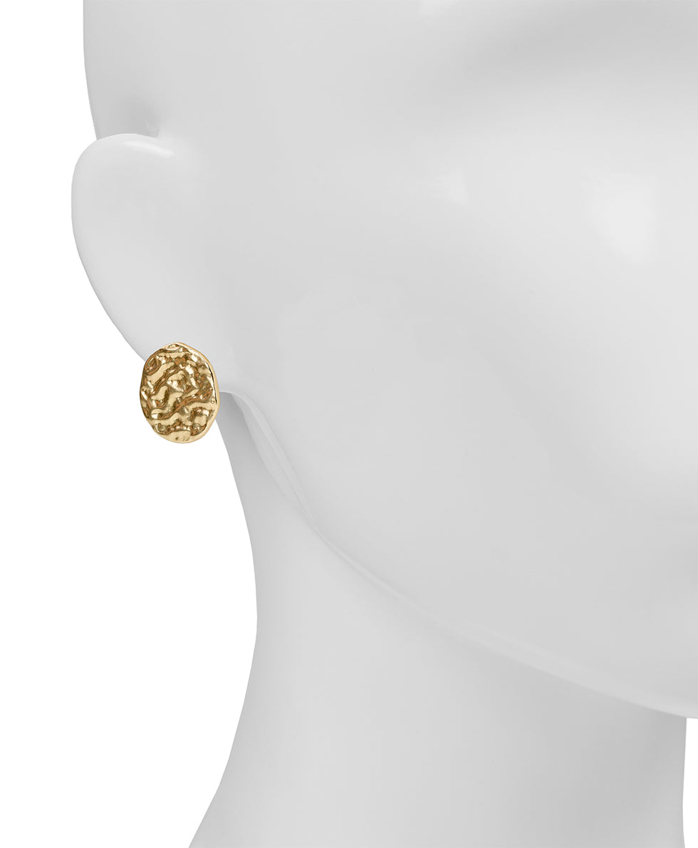 Female - Button Clip-on Earrings - Hammered Link - matte gold - by Patricia Nash - View 2 of 2